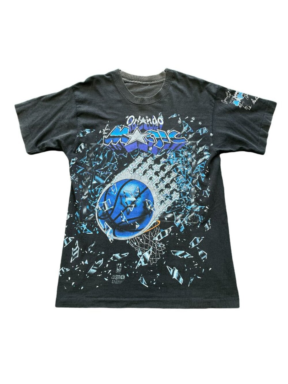 Orlando Magic Shattered Backboard Large Print Faded Black T-Shirt - Size Large